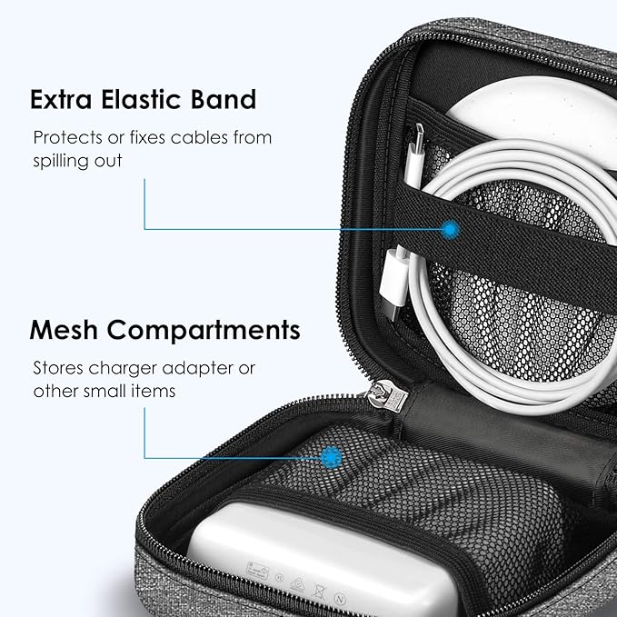 FINPAC Charger Case for Macbook, Small Electronic Organizer Bag for MacBook Power Adapter, Portable Pouch Travel Storage for Laptop Accessories, Magic Mouse, USB Drives, GoPro, Gadgets - Gray