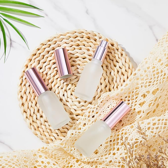 Roshtia 30 Pcs 1 oz/ 30 ml Rose Gold Glass Spray Bottle Refillable Perfume Atomizer Clear Decorative Empty Bottles with Fine Mist Sprayer Pump for Face Body Travel