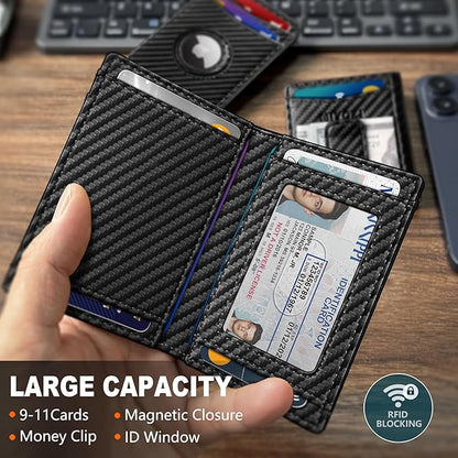 Airtag Wallet for Men- with Money Clip Gift Boxed, Magnetic Closure Slim Genuine Leather Front Pocket Wallet, 4.1"x 2.8", RFID Blocking