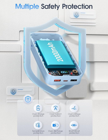 Portable Charger Power Bank with Built in Cables and AC Wall Plug,PD20W&SCP22.5W USB-C Super Fast Charging,20000mAh Travel Phone Charging,LED Display Battery Pack Compatible All iPhone Samsung etc