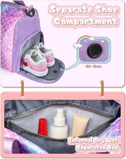 Gifts for 4 5 6 7 8 9 10 Year Old Girls-Girl Gym Bag with Shoe Compartment, Kid Personalized Weekender Overnight Bags, Initial Travel Tote with Makeup Pouch, Gift for Daughter (Letter G)