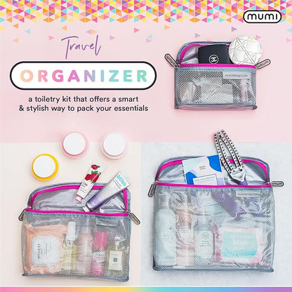 MUMI Travel Toiletry Bag Set of 3 – Clear TSA Approved Toiletry Bags for Women – Reusable Water-Resistant Makeup Organizer Pouches for Skincare, Cosmetics, Travel Accessories, Airport Packing - Pink