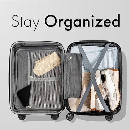 (Not Made In China) Carry-On Luggage Hardside Spinner, 4 Wheels, Lightweight and Expandable 22 Inch Suitcase Rolling Carryon (Black)