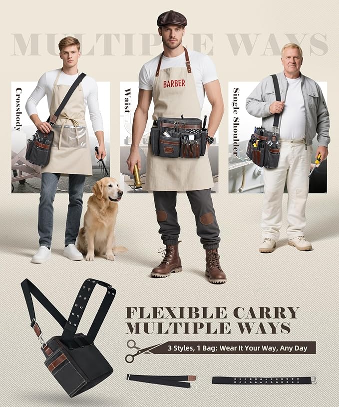 ARCFOX Barber Bag 10.2L, Heat-Insulating Hairstylist Travel Bag with Adjustable Waist Belt & Shoulder Strap, 16oz Canvas and EVA Clipper Shear Case for Razor & Pet Grooming - No Clutter & Easy Access