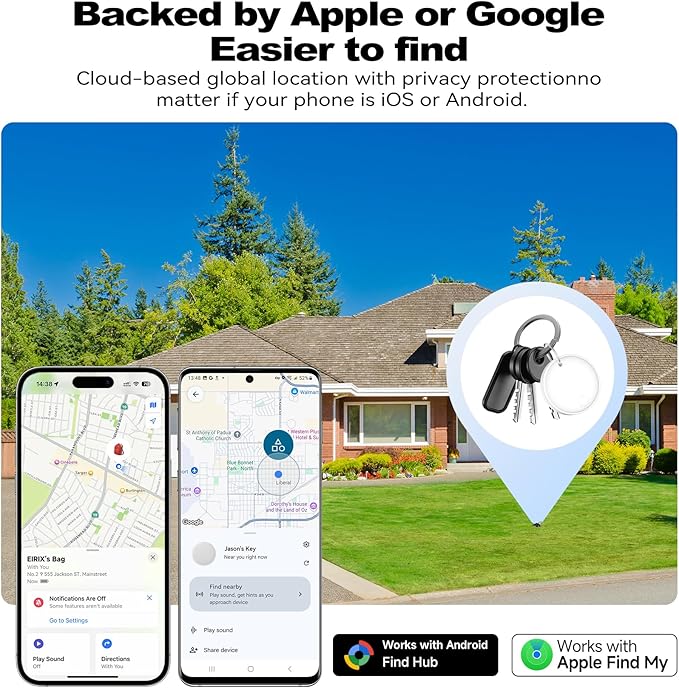 Eelexa Smart Tag Tracker, Dual System Air Tracker Tag for iOS and Android, Compatible with Apple Find My or Google Find Hub Smart Keys Finder Item Locator with Waterproof&Light (White-1Pack)