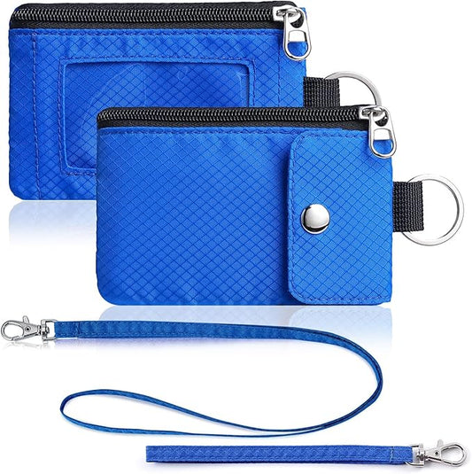 Minimalist Wallet For Mens Womens, Keychain RFID Blocking Zipper Small Wallet with ID Window 2 Lanyards,Water Resistant Travel Cash Card Coin Case Boys Girls