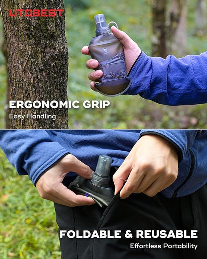 200ml Soft Flask, 2 Pack Flexible TPU Hydration Water Bottle, Collapsible with 28mm Caliber for Running, Hiking, Cycling, Climbing, and Marathon Purple