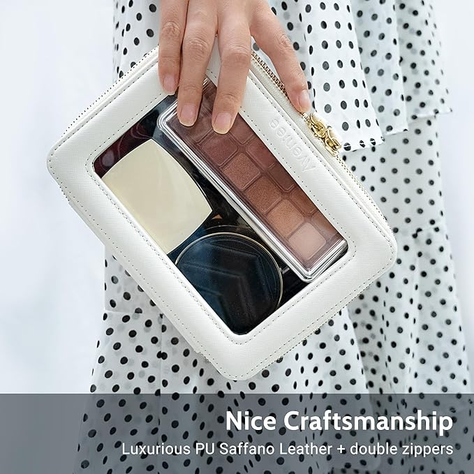 Aveniee Clear Makeup Bag Set (2-Piece Mini & Midi) - Travel Toiletry Organizer for Women, Waterproof Cosmetic Pouch & Car Accessory for Travel Size Toiletries, White