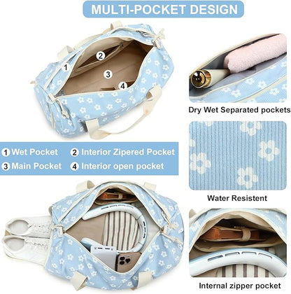 BLUBOON Duffle Bag Girls Kids Cute Gym Bag with Shoes Compartment & Wet Separation Waterproof Sports Overnight Travel Bag