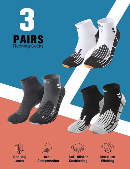 Compression Sport Running Socks: Athletic Socks for Men Women with Cushion,3 Pairs Work Hiking Basketball Ankle Socks