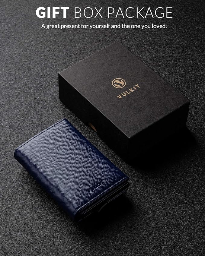VULKIT Pop up Wallet Minimalist Cash Wallets RFID Blocking Leather Smart Credit Card Holder with Magnetic Closure for Men