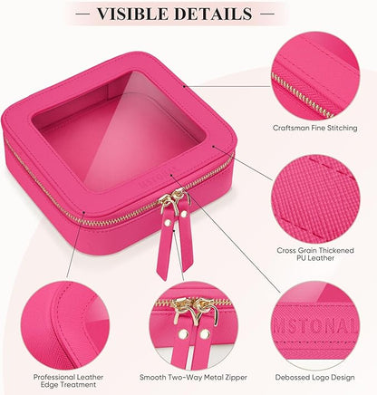 Clear Makeup Bag, Travel Toiletry Bag Cosmetic Case for Women, Waterproof Portable Small Make Up Skincare Pouch with Zipper, Compact Car Organizer Bag for Essentials, Mini Size, Hot Pink