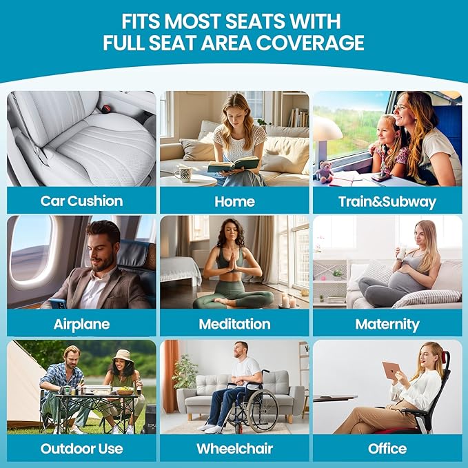 Sondor Travel Cushion, Inflatable seat Cushion, Suitable for Airplane Seats, Long-Distance Travel, Office wheelchairs and Other Portable seat Cushions (Black)