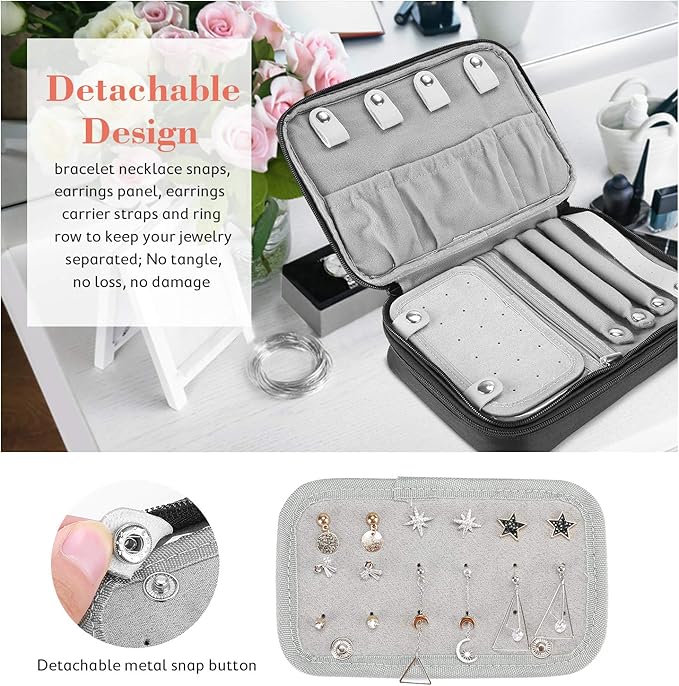 ProCase Travel Jewelry Case Organizer Bag, Soft Padded Jewelry Carrying Pouch Portable Storage Holder for Earrings Ring Necklace Bracelet Chain