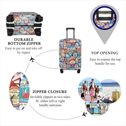 Explore Land Travel Luggage Cover Suitcase Protector Fits 31-32 Inch Case (Landmark Sticker, XL)