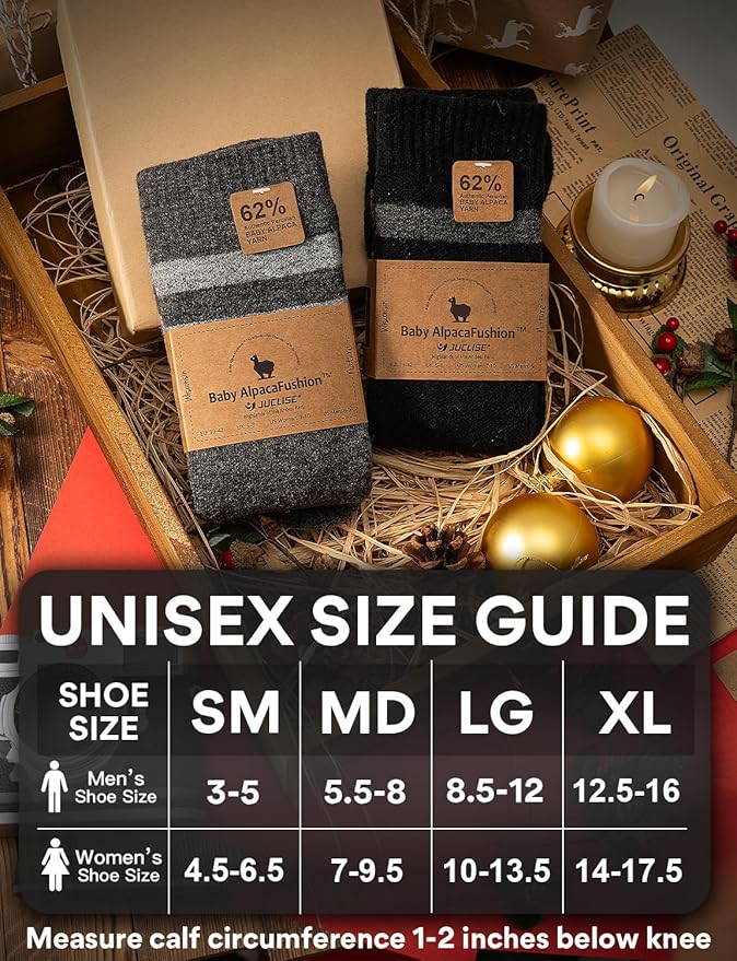 Alpaca Wool Heavyweight Knee High Compression Socks, Thick Winter Thermal Warm Soft Circulation Travel Flying