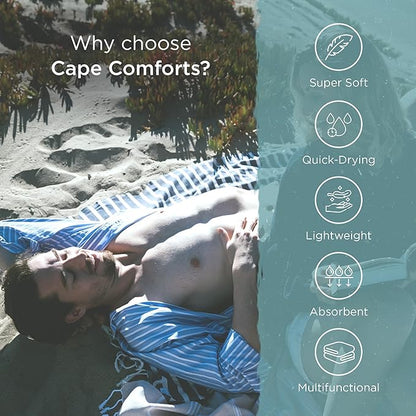 Large Turkish Beach Towel, Striped Navy & Natural - 37'' x 67'' - Super Soft & Lightweight - Quick Dry Sand Free Travel Towels for Beach or Bath - Gifts