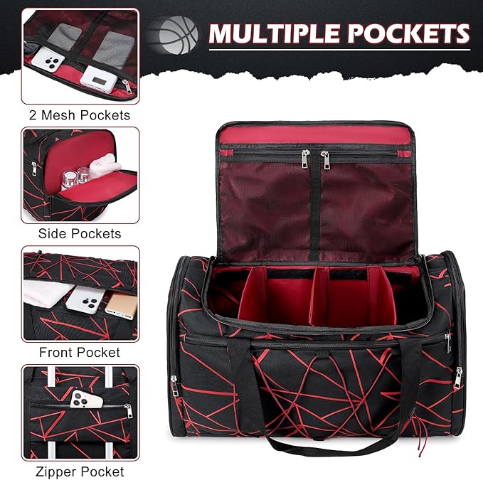 Sneaker Bag for Travel, Outdoor Sports Gym Bag Shoe Bags for 4 Pairs of Sneakers up to Size 14, Travel Duffel Bags with 3 Adjustable Dividers & Shoulder Strap, Sneakerhead Gift