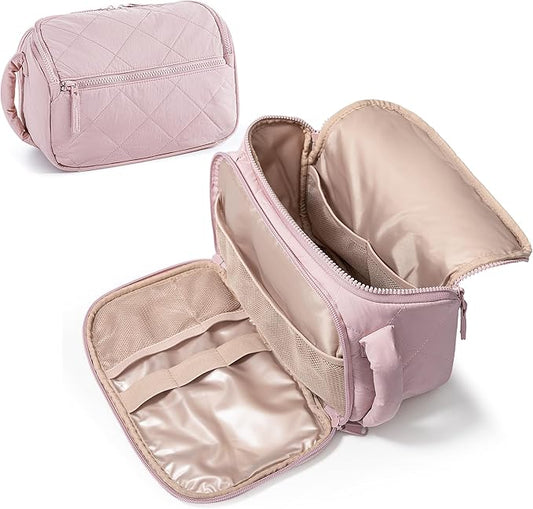 Travel Toiletry Bag for Women, Water Resistant Makeup Organizer with Wide-Open Design for Toiletries and Cosmetics, Pink (Bag Only)
