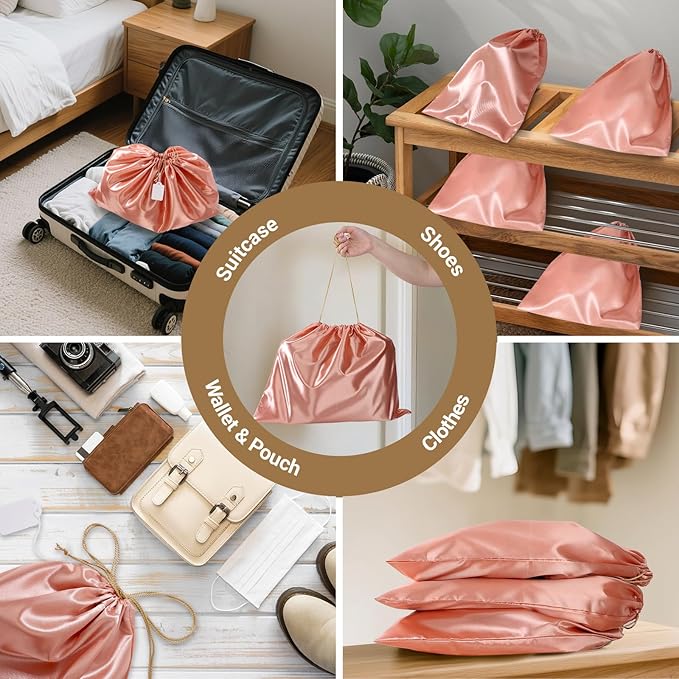 Ewen 7 Pack of Pink Orange Dust Bags for Handbags, 19.6x15.7in Dustproof Satin Purse Bags with Drawstring for Travel, Covers for Shoes and Boots, Silk Bags for Storage, Dust Cover Bag for Garment