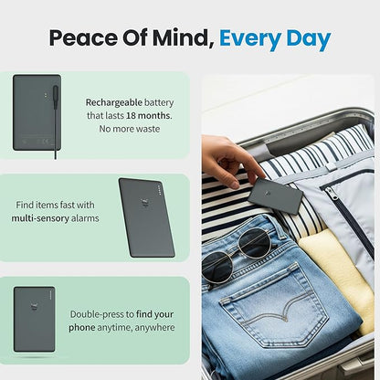 Pebblebee Card Universal (2024) - Rechargeable Slim Item Tracker | Alternative to Air Tag & Android Trackers | 18-Month Battery Life | Works with Both Android & iOS Find My Apps | LED & Sound Alerts