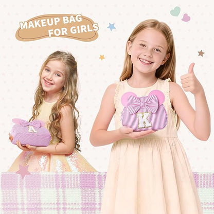 Christmas Gifts for Grandkids, Birthday Gifts for Girls | Personalized Initial Makeup Bag Cosmetic Travel Toiletry Bag for Girl Kid Years Old Birthday Gift Christmas Gift for Girls Kids Pink B