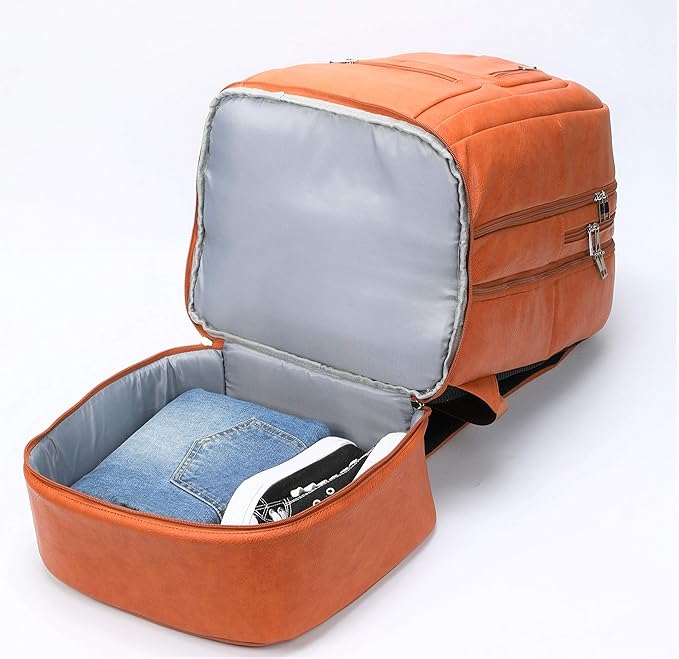 Sole Premise Leather Bag for Multi-functional Travel Carry-on with Shoe, Laptop and Clothes Compartments for Men & Women (Brown)