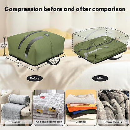 ONTYZZ Travel Vacuum Compression Bags Space Saver Vacuum Bags Reusable Compression Bag with IP67 Waterproof Zipper for Travel Suitcases and Backpack,Two Pack Green（NO PUMP!）