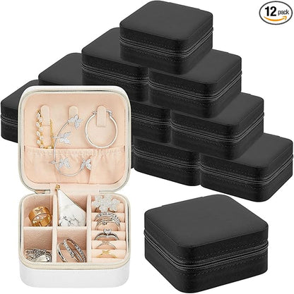 Taiyin 12 Pcs Travel Jewelry Case Box Bridesmaid Gifts Bulk Travel Jewelry Cases Boxes Small Jewels Organizers Mini Accessories Ornaments Storage for Women Girls Wedding Gifts (White,Black)