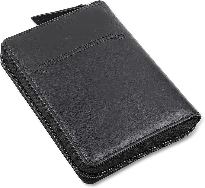 Passport Wallet - Travel Document Holder w/RFID Blocking – Full Grain Leather – Bifold compact zip around Wallet with Credit Card Slots for Women and Men, black, 500-90