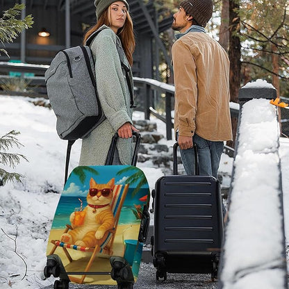 ANNA QUEEN Summer Cat Luggage Cover, Cat in Sunglasses with a Beach Drink, Stretchable, Washable Travel Protector for 24-26 Inch Suitcases