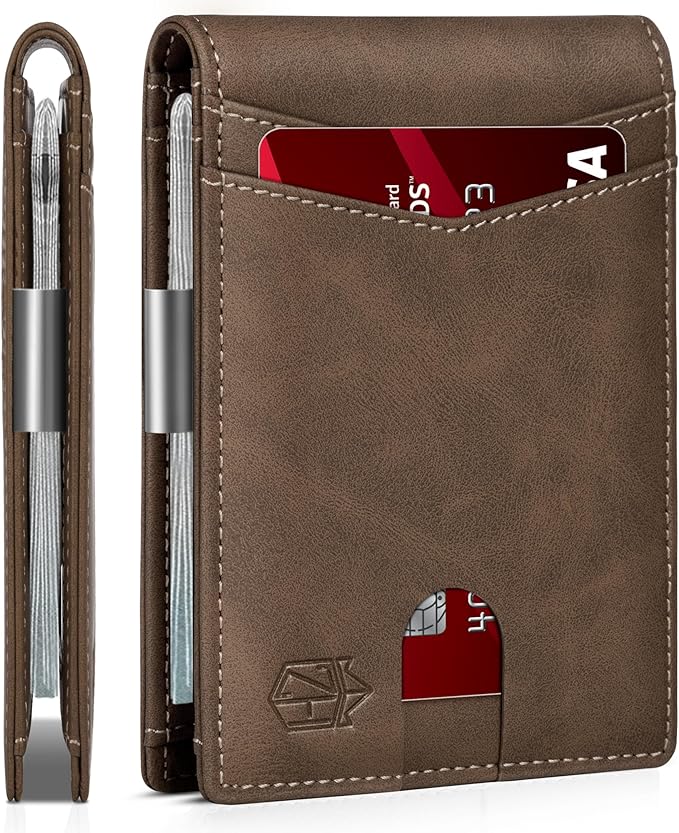 Zitahli Money Clip Wallets for Men,Slim Bifold Wallet 10-12 Cards, Mens Leather Wallet with ID Window,RFID Blocking Thin Minimalist Credit Card Holder,Gifts for Him