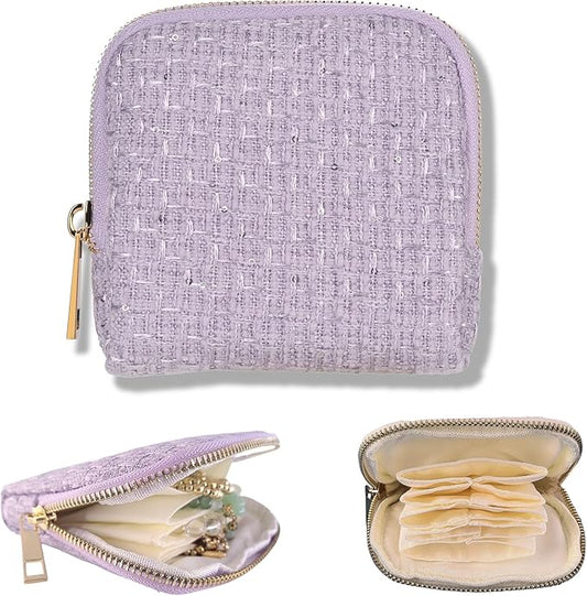 Small Travel Jewelry Case, Soft Tweed Organizer Pouch for Bangle, Bracelets, large Earrings, Beaded necklace, Anti-Scratch & Portable Jewelry Bag Holder for Travel & Everyday Use (lavender)