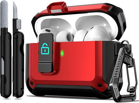 R-fun for AirPods Pro 3 Case (2025) Cover with Cleaning Kit, Military-Grade Heavy-Duty Drop-Resistant with Auto Pop-Up Lid for AirPods Pro 3rd Generation 2025 USB-C Charging Case, Red