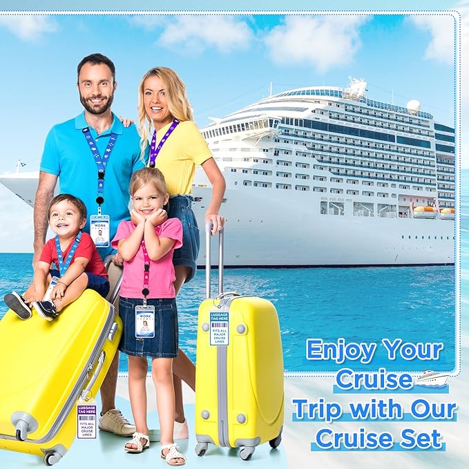 Cruise Ship Essentials, Cruise Must Haves Kits Including Non-Surge Power Strip, Lanyards for Cruise Ship Cards, Luggage Tags, Magnetic Hooks, Clothesline and Clips for All Cruise Lines