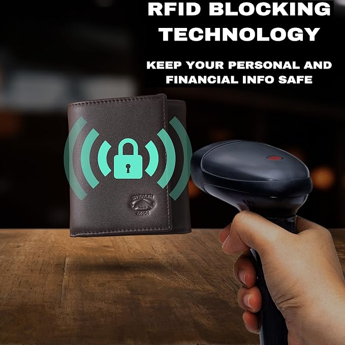 Stealth Mode Leather Trifold RFID Wallet For Men With Flip Out ID Holder (Coffee)