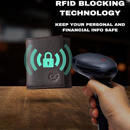 Stealth Mode Leather Trifold RFID Wallet For Men With Flip Out ID Holder (Coffee)