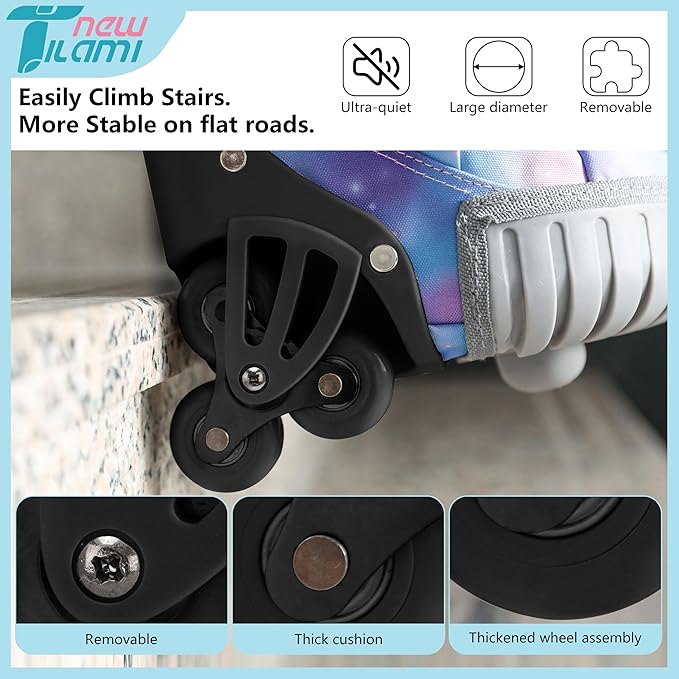 NEW TILAMI 18 Inch Rolling Backpack with Wheels for Girls Boys Kids Laptop Backpack School Travel, Purple Star