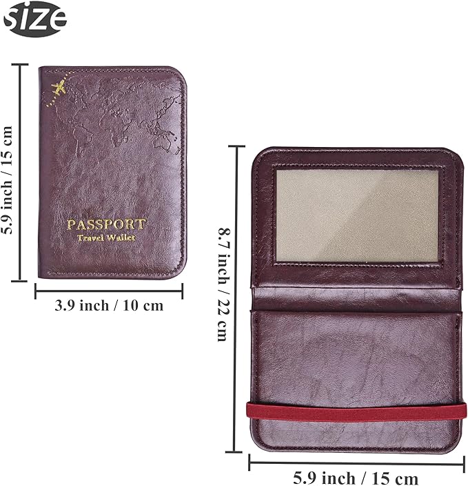 QIELIZI Passport Holder with Airtag Slot, Airtag Passport Wallet for Men Women, Slim Leather Passport Holder Case Family for Travel Anti-Lost(1-Dark Red)