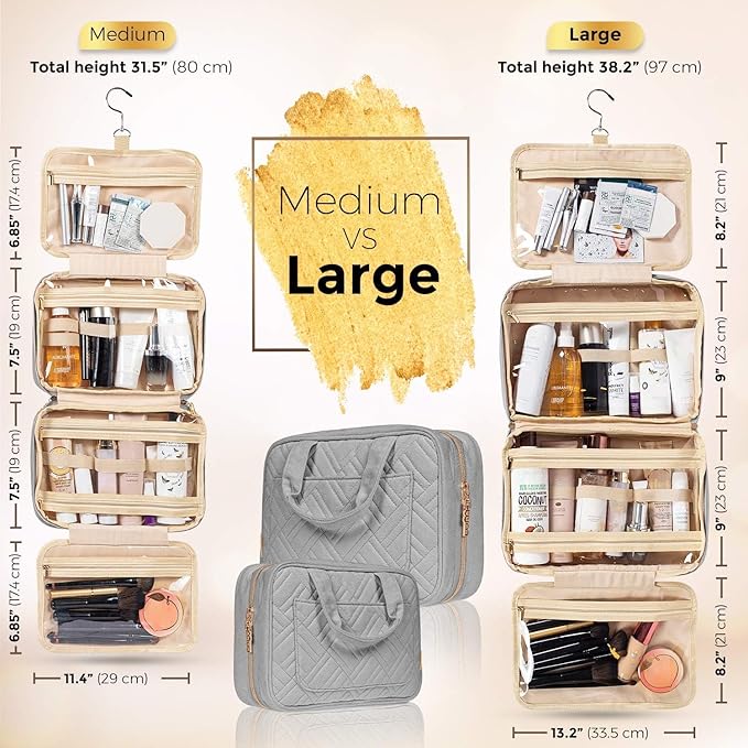 BOACAY Large Hanging Travel Toiletry Bag for Women, Makeup Bag, Bathroom & Shower Organizer Kit for Accessories, Cosmetics, Essentials
