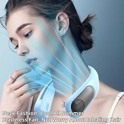 Portable Neck Fan,Personal Wearable Bladeless Fan,LED Display,4-Speeds,6000mAh USB Rechargeable,360° Strong Cooling Wind,Hands Free,Long Lasting,Birthday Gifts for Men Women Dad Mom (Light blue)