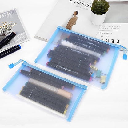 12 Pieces Zipper Nylon Mesh Pouch, Mesh Cosmetic Bags Makeup Bags Pencil Case, Multipurpose Travel Bags for Cosmetic School Office Supplies and Travel Accessories (Sky Blue, A5)