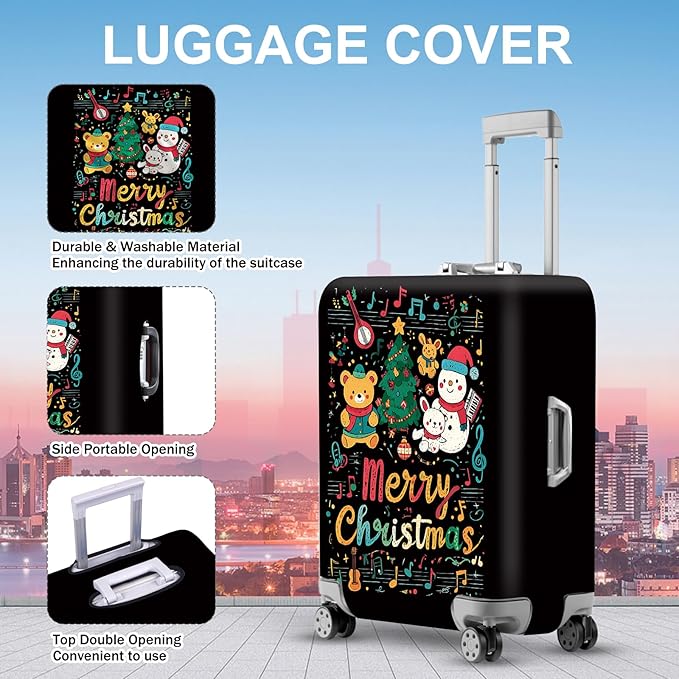 FOREVER QUEEN Cartoon - Merry Christmas Luggage Cover Suitcase Protector Suitcase Cover Anti-Scratch,Stretchable Bag Cover Washable Durable Polyester