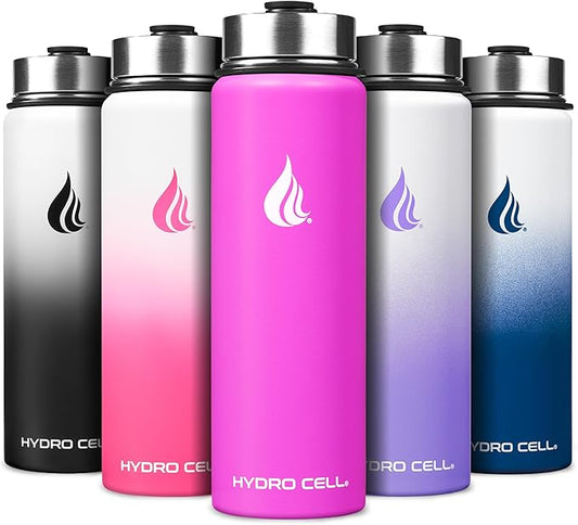 HYDRO CELL Stainless Steel Insulated Water Bottle with Straw - For Cold & Hot Drinks - Metal Vacuum Flask with Screw Cap and Modern Leakproof Sport Thermos for Adults (Fuchsia 24oz)