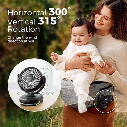 Momcozy Portable Fan with Clip | 4-Speed Mini-Fan for Carrier | Personal Fans Ultra Lighter 0.26lb | Gaps ≤4.5mm | Handheld Cooling | Rechargeable Rotate for Diaper Backpack/Stroller/Carrier/Chair