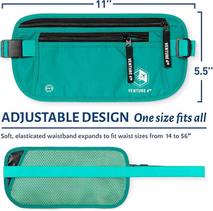 VENTURE 4TH Travel Money Belt - Slim Passport Holder RFID Blocking Travel Pouch to Protect Cash, Credit Cards and Travel Documents (Turquoise)