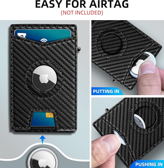 Airtag Wallet for Men,with Money Clip Gift Boxed,Slim Front Pocket Wallet RFID Blocking Metal Case Smart Pop-up Credit Card Holder in Magnetic Leather Flip