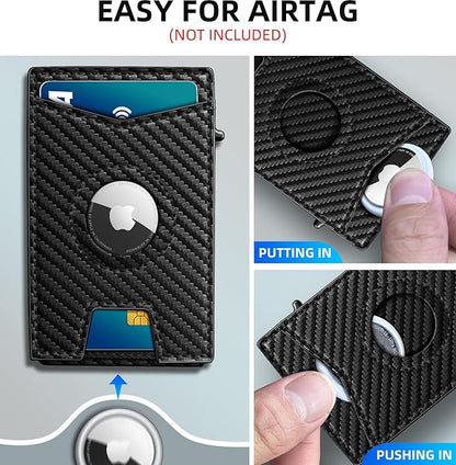 Airtag Wallet for Men,with Money Clip Gift Boxed,Slim Front Pocket Wallet RFID Blocking Metal Case Smart Pop-up Credit Card Holder in Magnetic Leather Flip