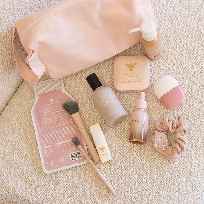 Tiny Twinkle Waterproof Travel Toiletry & Makeup Bag Organizer | Large Capacity Cosmetic Case with Compartments & Handle, A Thoughtful Travel Companion for Women (Rose)