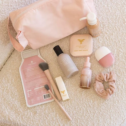 Tiny Twinkle Waterproof Travel Toiletry & Makeup Bag Organizer | Large Capacity Cosmetic Case with Compartments & Handle, A Thoughtful Travel Companion for Women (Rose)